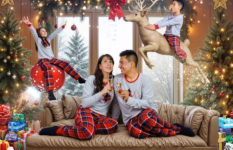 a family of four people sitting on a couch