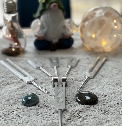 Séance de sonothérapie individuelle avec diapasons dans un établissement de santé, hôpital ou ephad