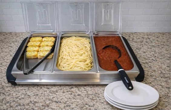 Proctor Silex Buffet Server & Food Warmer with food inside