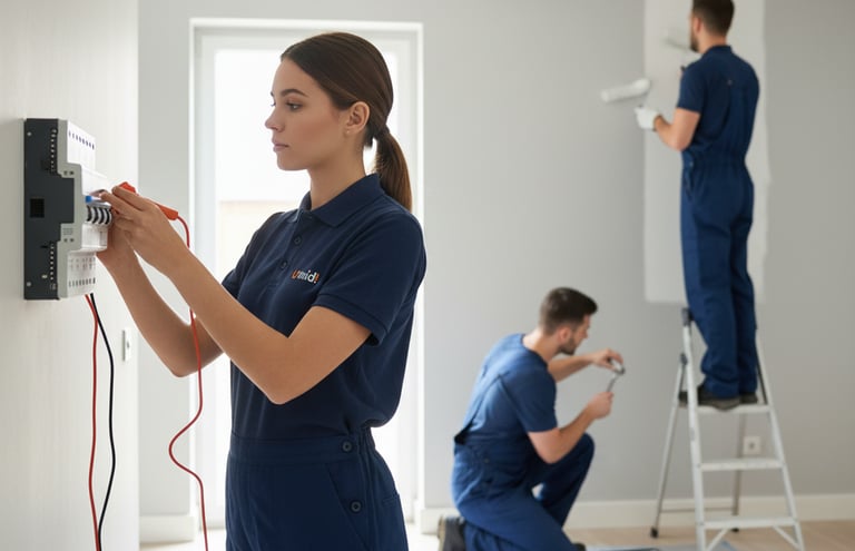 Team of professionals providing electrical, plumbing, and painting maintenance.