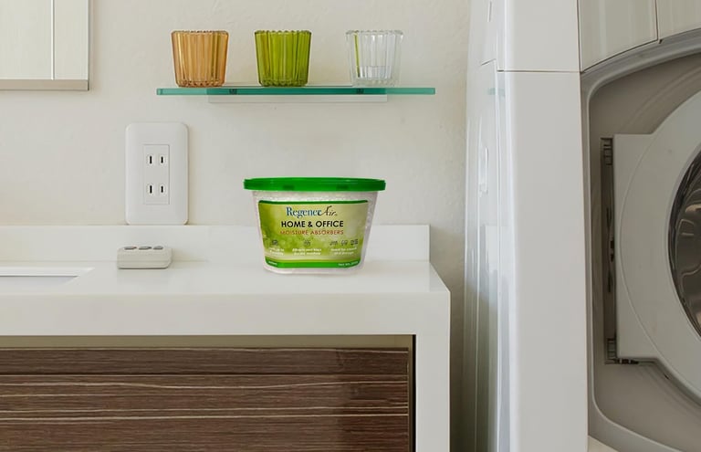 deodorizer tub on a benchtop in a laundry 