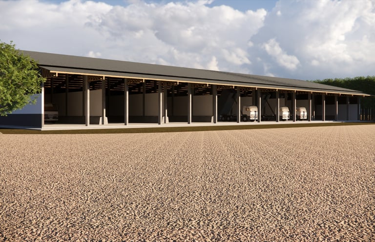 Galpão com ventilação e piso reforçado para armazenar fertilizantes