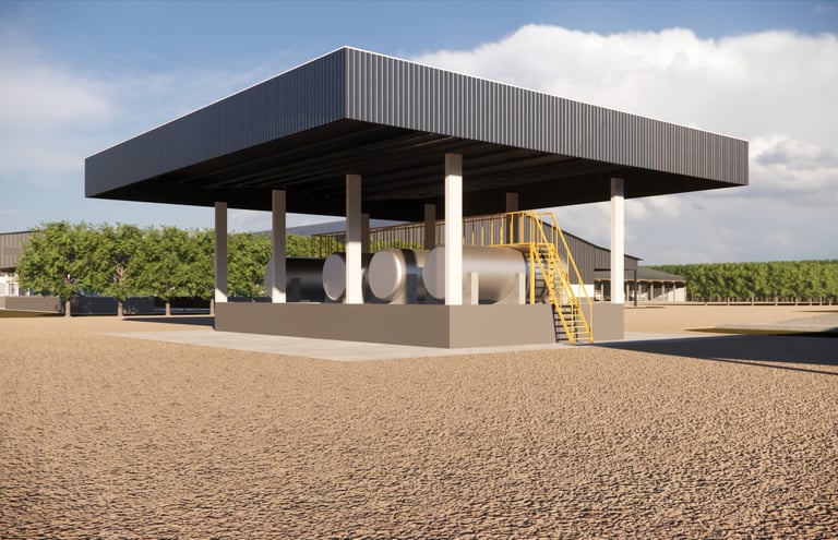 Posto de abastecimento interno coberto para máquinas agrícolas