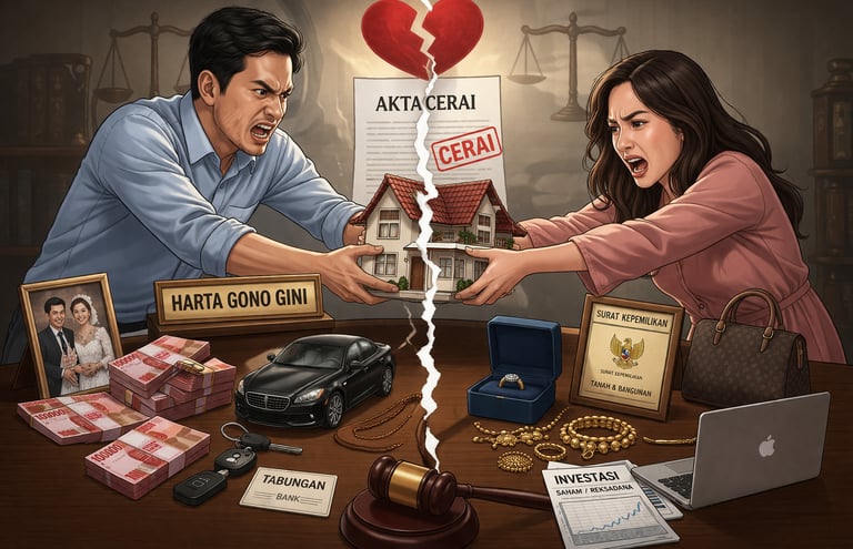 Couple fighting over marital assets and property during divorce litigation and wealth distribution.