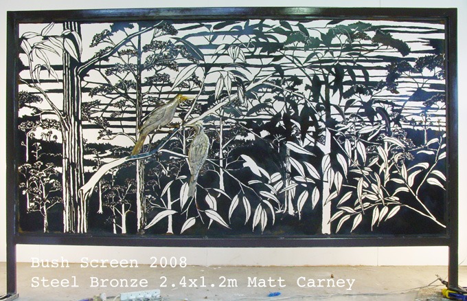a sculptural bush scene with 2 birds in it