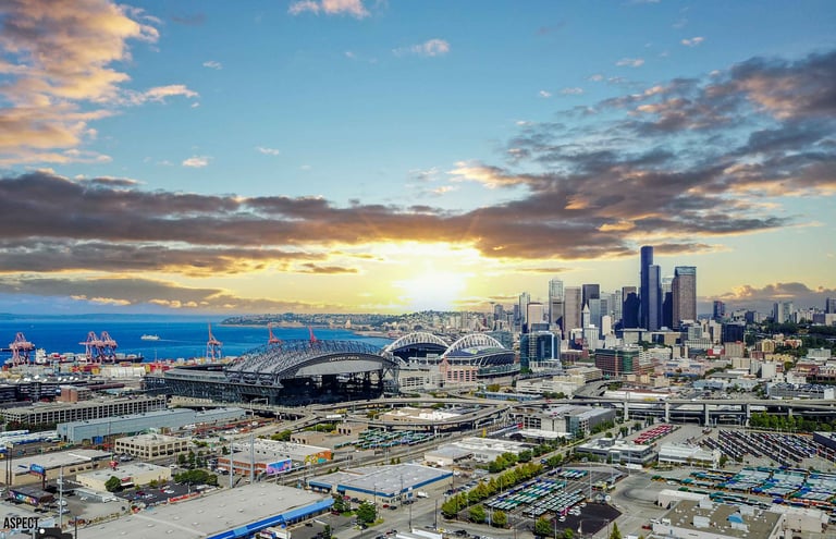 Drone Photography in Seattle Washington Industrial and Commercial zone.