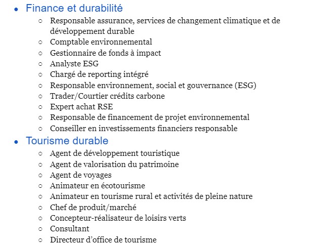 les métiers de l'environnement et du développement durable pdf