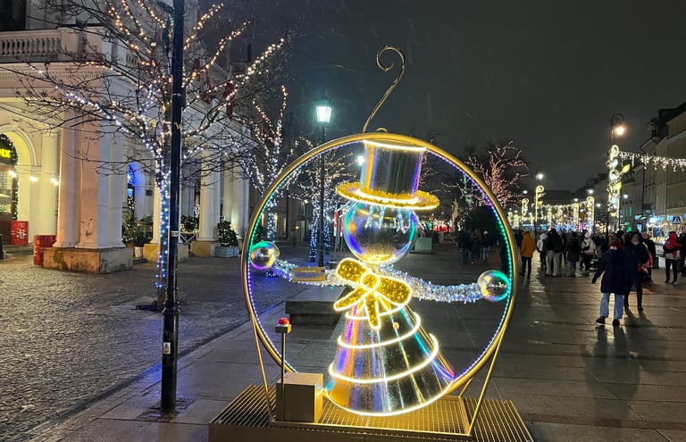 Illuminated snowman on the streets