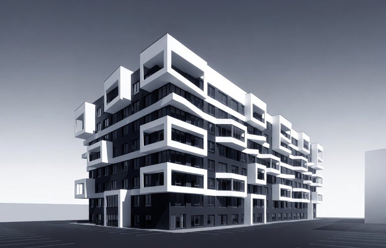 An image of a 3D apartment building model.