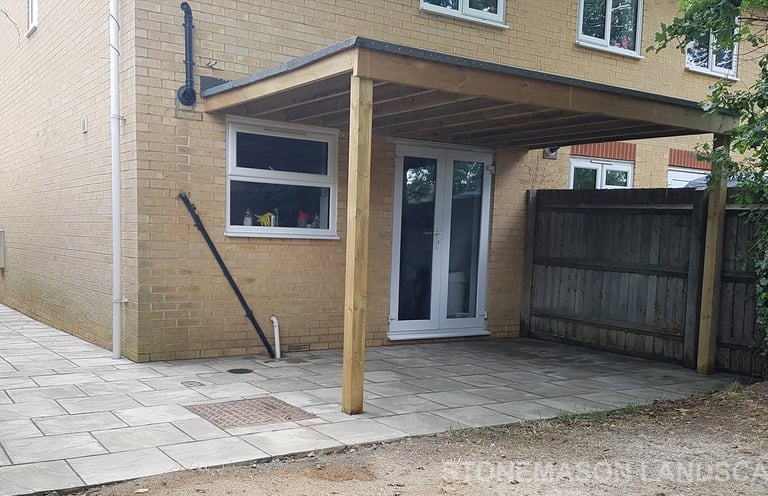 Budget Patio Paving Slabs & Pergola, Shelter Canopy.
