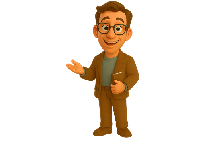 a man in a suit and glasses standing in front of a black background