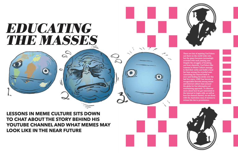 A page from the Meme Insider interview with LIMC. It has imagery of three plaets and LIMC graduate