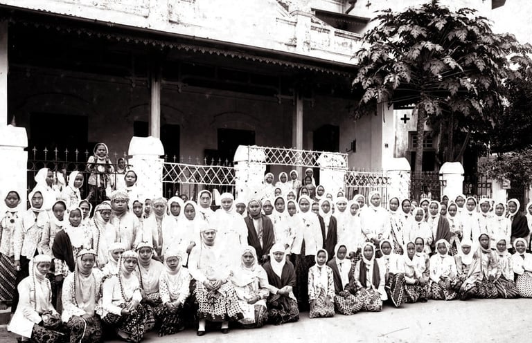 a group of people standing in front of a building