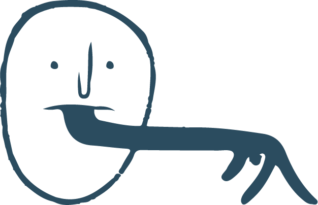 Dibujo de un rostro con una lengua larga que se extiende formando la forma de una mano