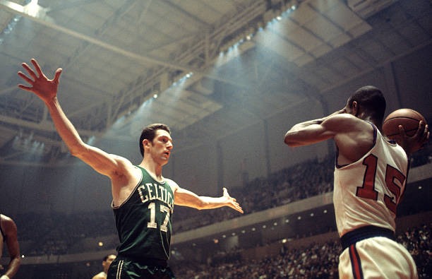 Boston Celtics John Havlicek in action vs Philadelphia 76ers Hal Greer at The Spectrum. Game 1. Philadelphia, PA 4/5/1968