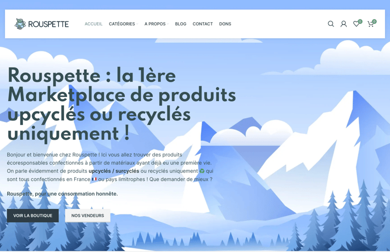 page d'accueil du site de la marketplace Rouspette