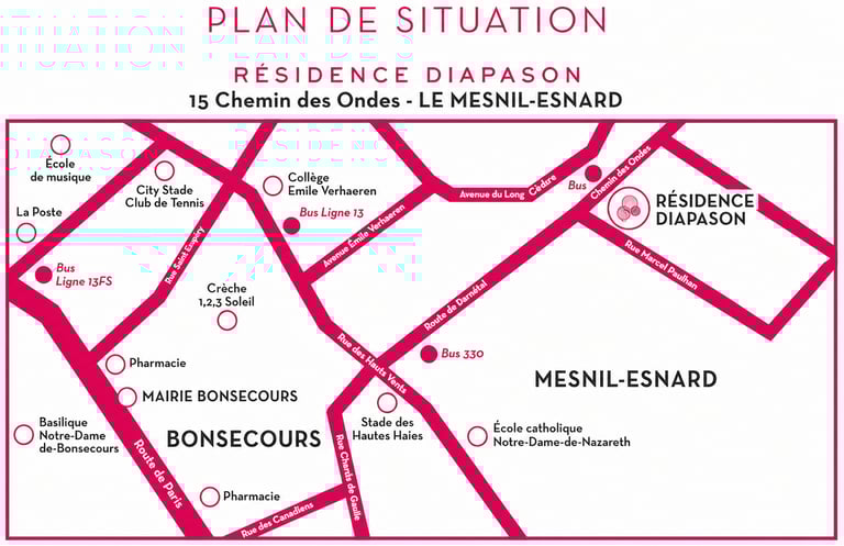 Plan de situation de la Résidence Diapason au Mesnil-Esnard près de Rouen montrant l’emplacement du 