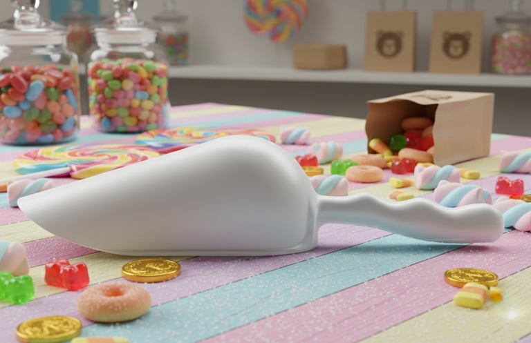 White candy scoop. Smooth surface for easy and hygienic retail scooping.