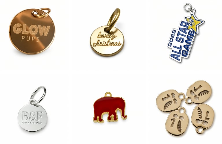 Custom metal pendants with logo, enamel color and plating finish options