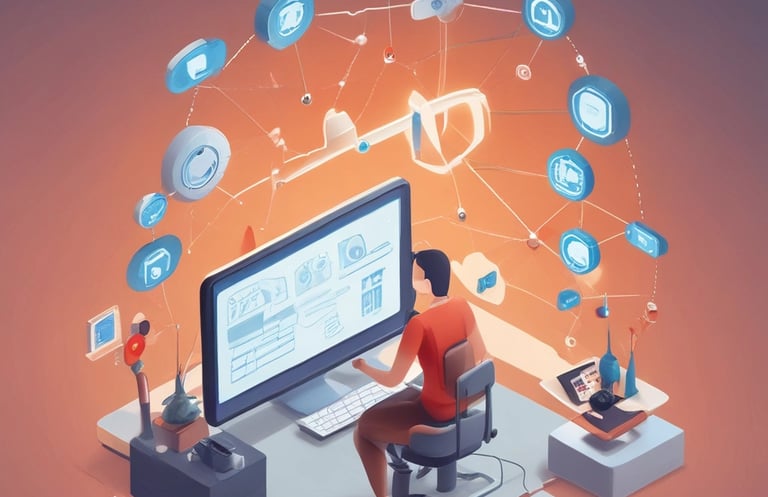 A hand holds a black business card with white text reading 'FORTY TWO Strategy Innovation Design' against a blurred urban skyline backdrop. The sky is clear and blue, suggesting a bright day.