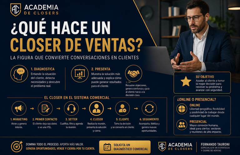 Qué hace un closer de ventas: infografía sobre el proceso comercial moderno, funciones del closer, s