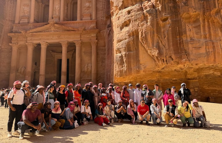 Worship in the Desert group photo at Petra, Jordan