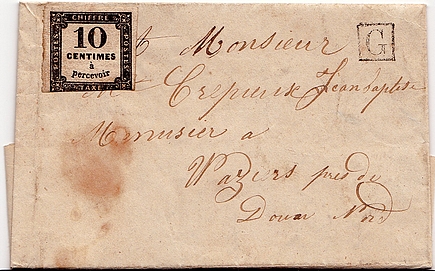 1862: Lettre écrite dans le hameau de Frais-Marais et destinée à la commune rurale de WAZIERS.