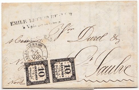 1860: Lettre de VALENCIENNES pour ST SAULVE pesant 15 g.