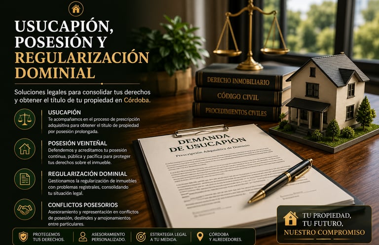 Abogado en usucapión y regularización dominial en Córdoba. Asesoramiento legal para posesión de inmu