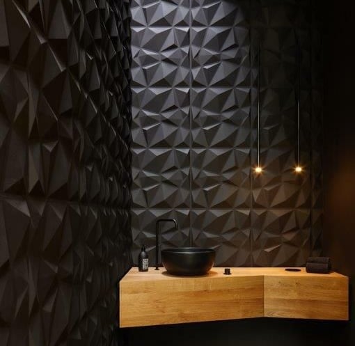panneau 3d pvc géométrique noir toilette
