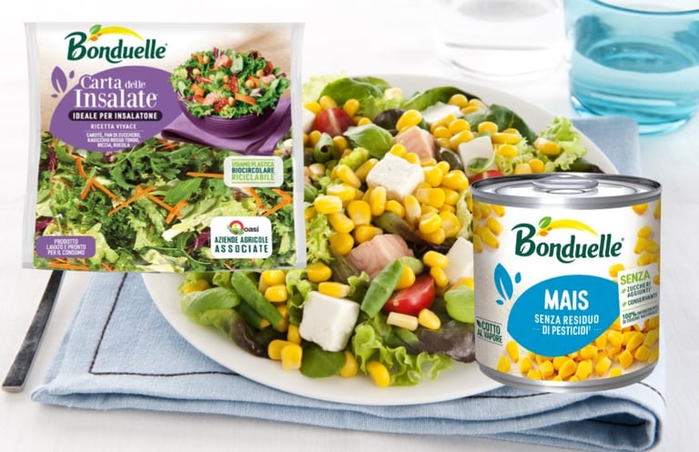 Insalata con mais Bonduelle e prodotti vegetali pronti per un'alimentazione equilibrata