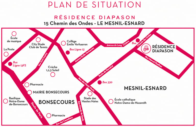 Plan de situation de la Résidence Diapason au Mesnil-Esnard près de Rouen montrant l’emplacement du 