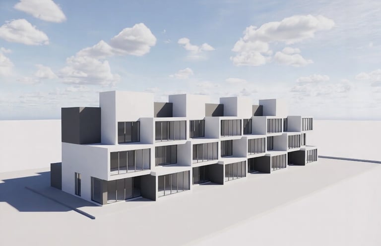 An image of a 3D apartment building model.