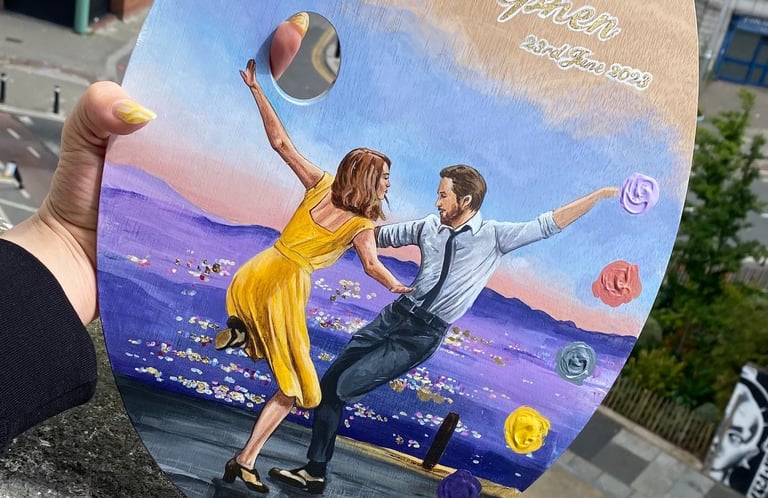 hand paint acrylic for a wedding gift la la land