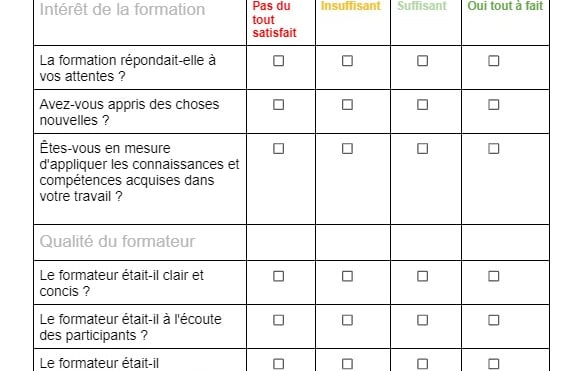 fiche d évaluation de formation modele word