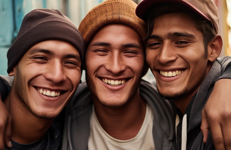 three men are smiling and posing for a picture