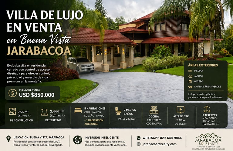 Villa de lujo en venta en Buena Vista Jarabacoa República Dominicana con 756 m² de construcción 