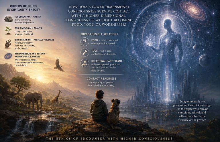 Surviving Contact with Higher-Dimensional Beings Without Becoming Their Food, Tools, or Worshippers.