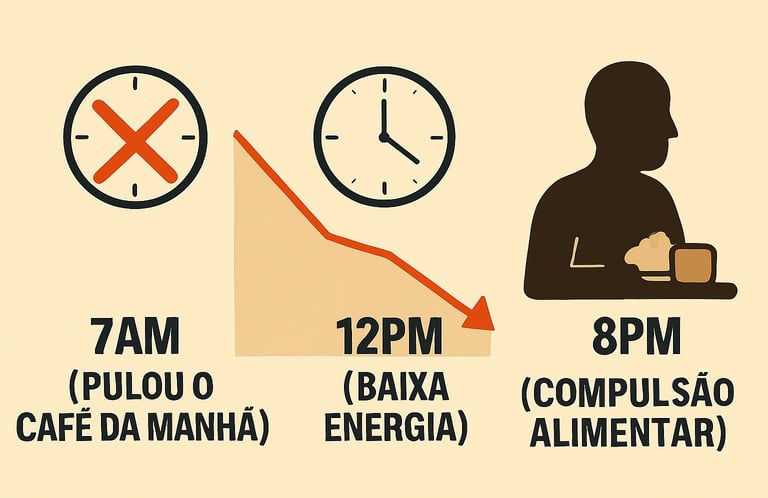 `Consequências de pular café da manhã - Linha do tempo metabólica