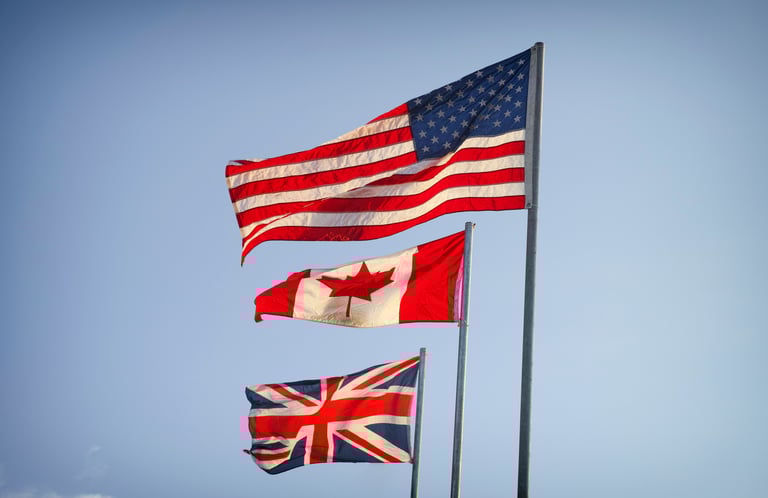 Flags of US, Canada and UK