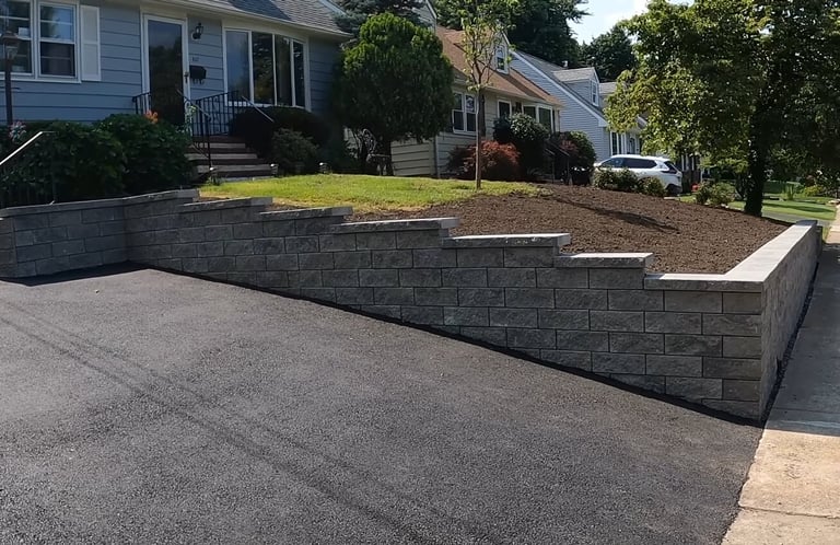 "Durable retaining wall built by Profaster Services in Des Moines."