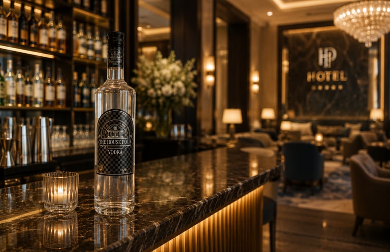 The House Pour Vodka in een luxe hotelbar – premium vodka voor hotels, hotelbars en hospitality loca