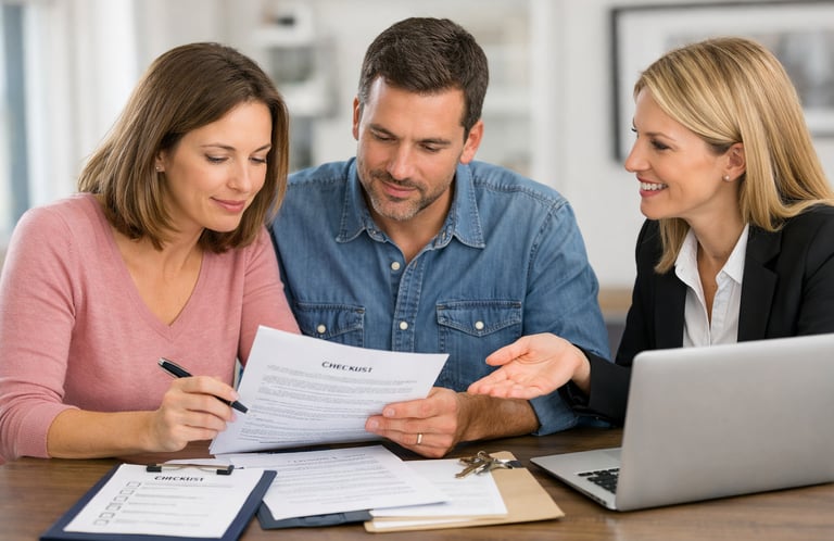 FSBO buyers reviewing real estate contract with transaction coordination support