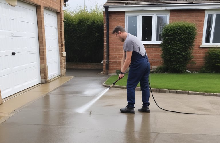 man pressure washing 