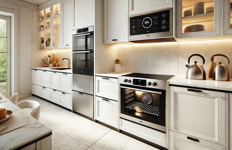 a kitchen with a stove top oven