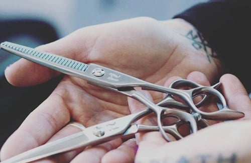 Sharpened scissors being displayed after being worked on