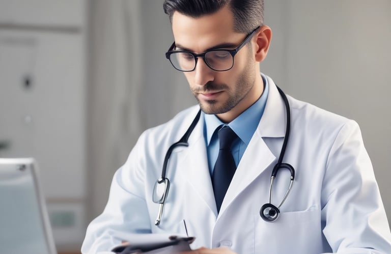 Close-up of a clipboard with testing forms and a pen on a clean desk.