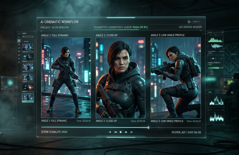 Cinematic AI generation showing character consistency for vertical short dramas.