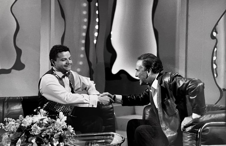 Jon Yon chatting with Bob Monkhouse (UK's Top Comedian and Host of Bob says Opportunity Knocks).