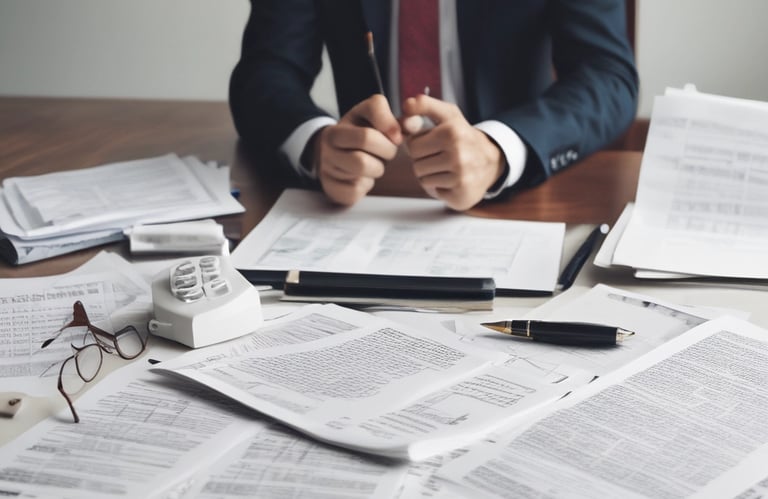 A clipboard with a blank payments checklist is placed on a marble surface next to an open laptop and a white pen. The setup appears to be organized for financial planning or administrative work.
